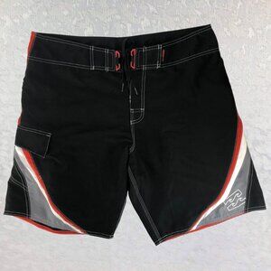 Billabong Men’s Black Boardshorts with Side Stripes of Red, White & Gray Size 38